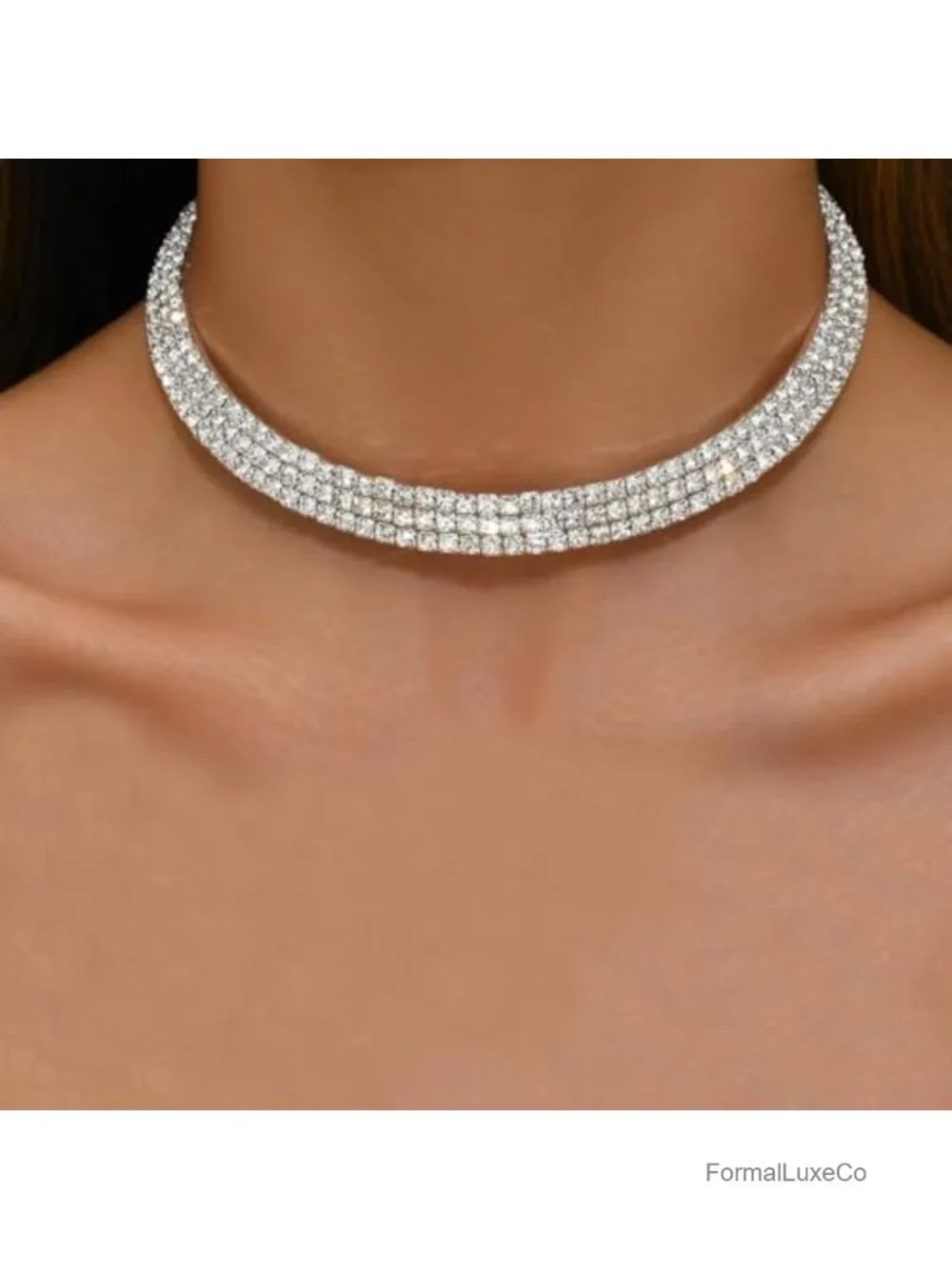 Cubic Zirconia Tennis Choker Necklace with Lobster Clasp